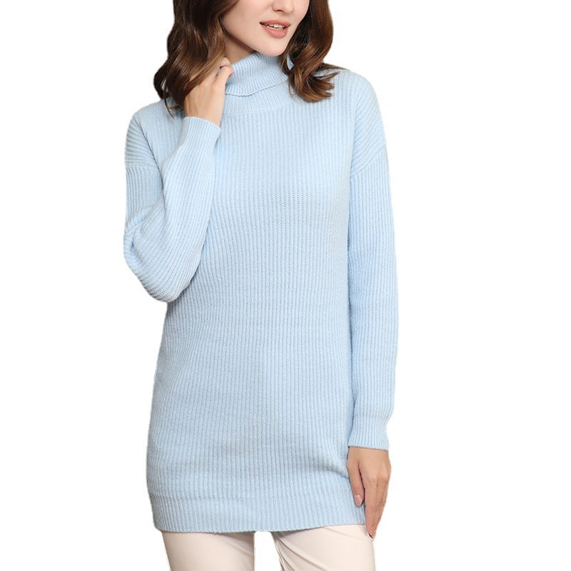 Damen Grobstrick Kleid mit hohem Kragen und weitem Schnitt Heidi-Mode