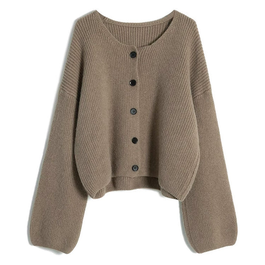 Damen modischer Short Cardigan mit feiner Rippstruktur und Knopfdetaillierung Heidi-Mode