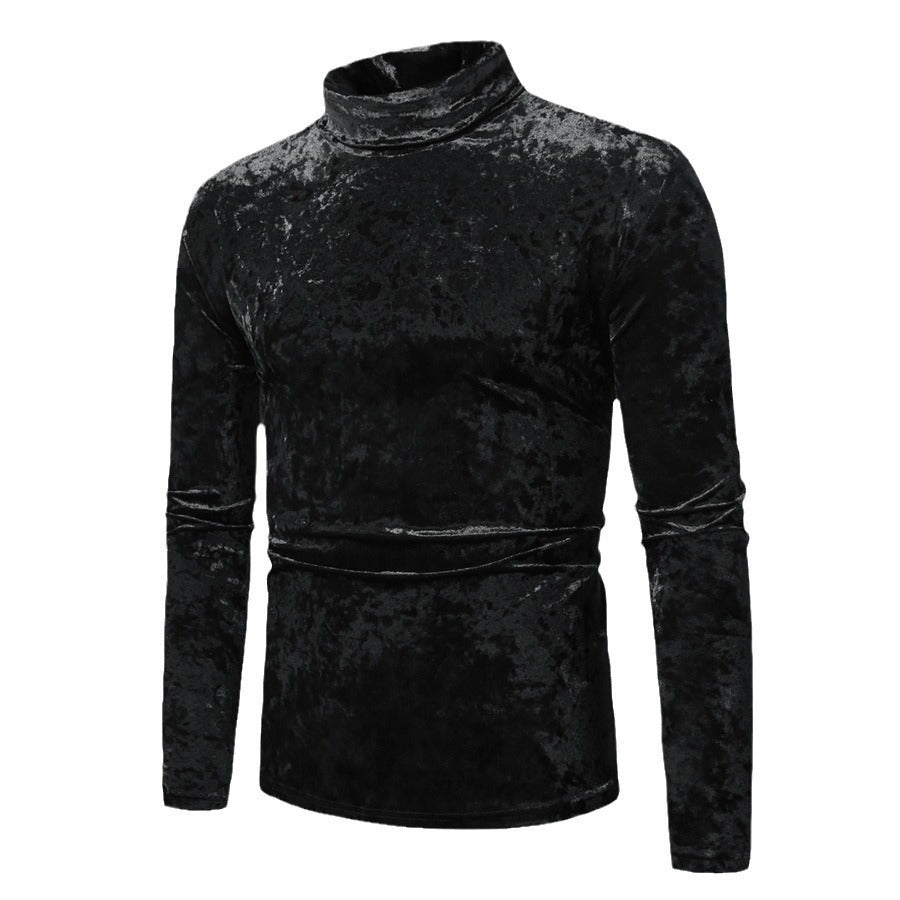 Herren eleganter Rollkragenpullover aus luxuriösem Samtstoff Heidi-Mode