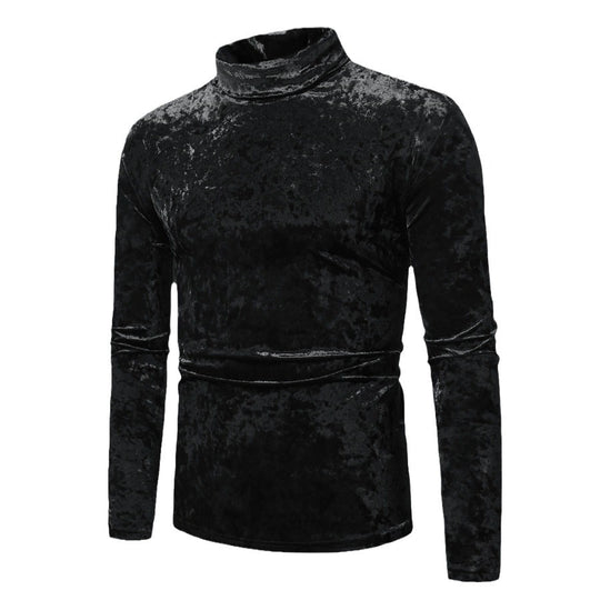Herren eleganter Rollkragenpullover aus luxuriösem Samtstoff Heidi-Mode