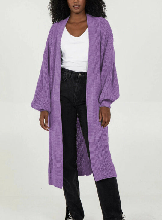 Damen Langer Strickcardigan mit voluminösen Ärmeln und offenem Schnitt Heidi-Mode