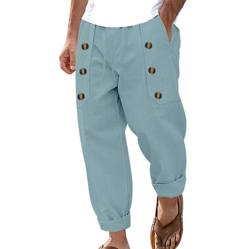 Herren Bequeme Leinenhose mit seitlichen Knöpfen und elastischem Bund Heidi-Mode