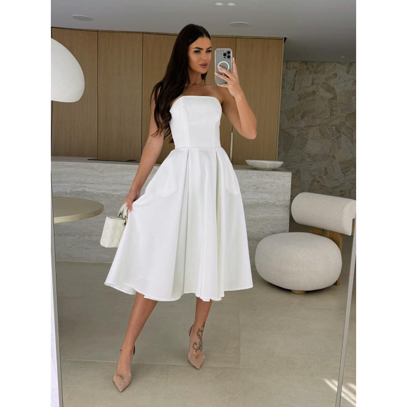 Damen elegantes Cocktailkleid mit trägerlosem Design Heidi-Mode