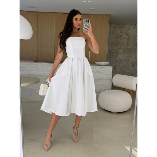 Damen elegantes Cocktailkleid mit trägerlosem Design Heidi-Mode