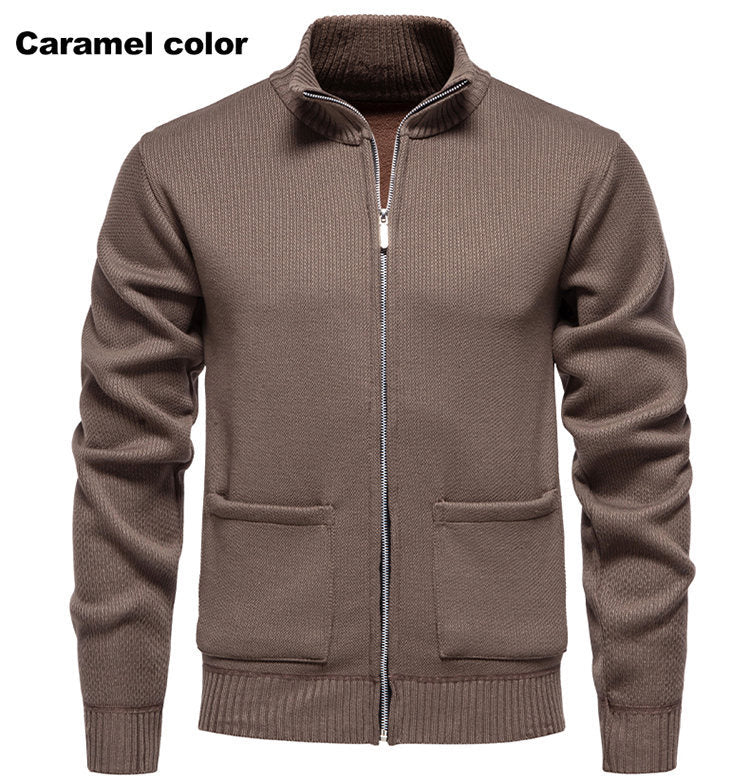 Herren Strickjacke mit durchgehendem Reißverschluss und seitlichen Taschen Heidi-Mode