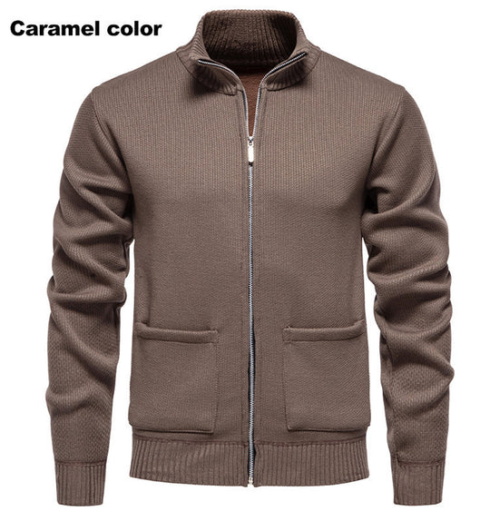 Herren Strickjacke mit durchgehendem Reißverschluss und seitlichen Taschen Heidi-Mode