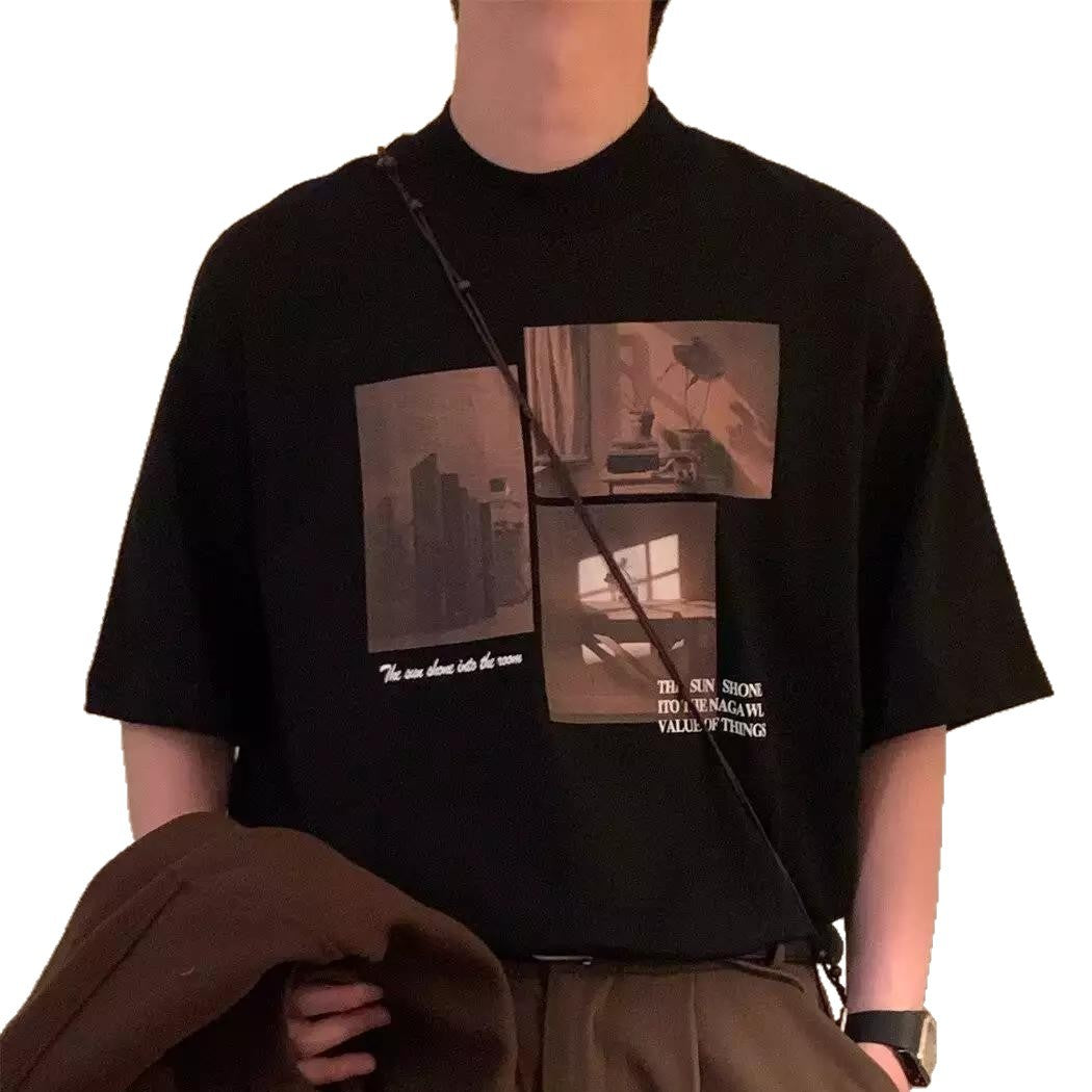 Damen modisches Kurzarm-T-Shirt mit kreativem Fotodruck und lockerer Passform Heidi-Mode