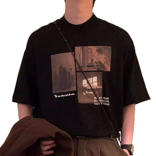 Damen modisches Kurzarm-T-Shirt mit kreativem Fotodruck und lockerer Passform Heidi-Mode