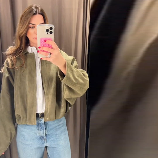 Damen Weiche Veloursjacke mit elastischem Saum und lässigem Schnitt Heidi-Mode