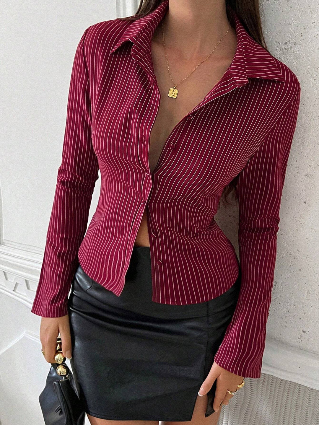 Damen Elegante Bluse mit schmalen Streifen und tailliertem Schnitt Heidi-Mode
