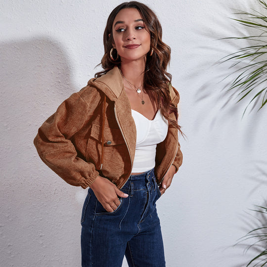 Damen lässige Kapuzenjacke mit großzügigen Taschen und Reißverschluss Heidi-Mode