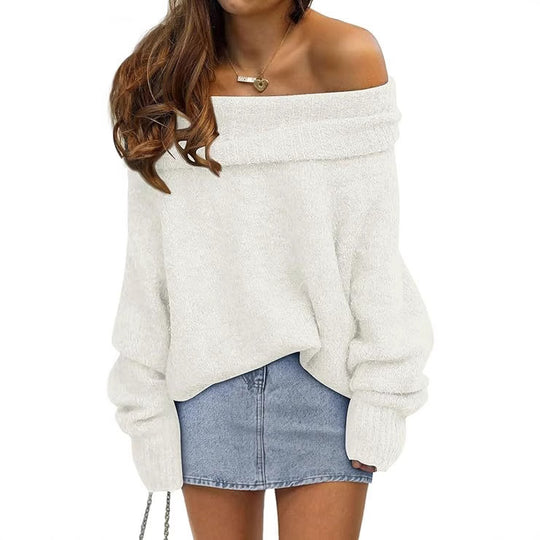 Damen Oversized Pullover mit schulterfreiem Design Heidi-Mode