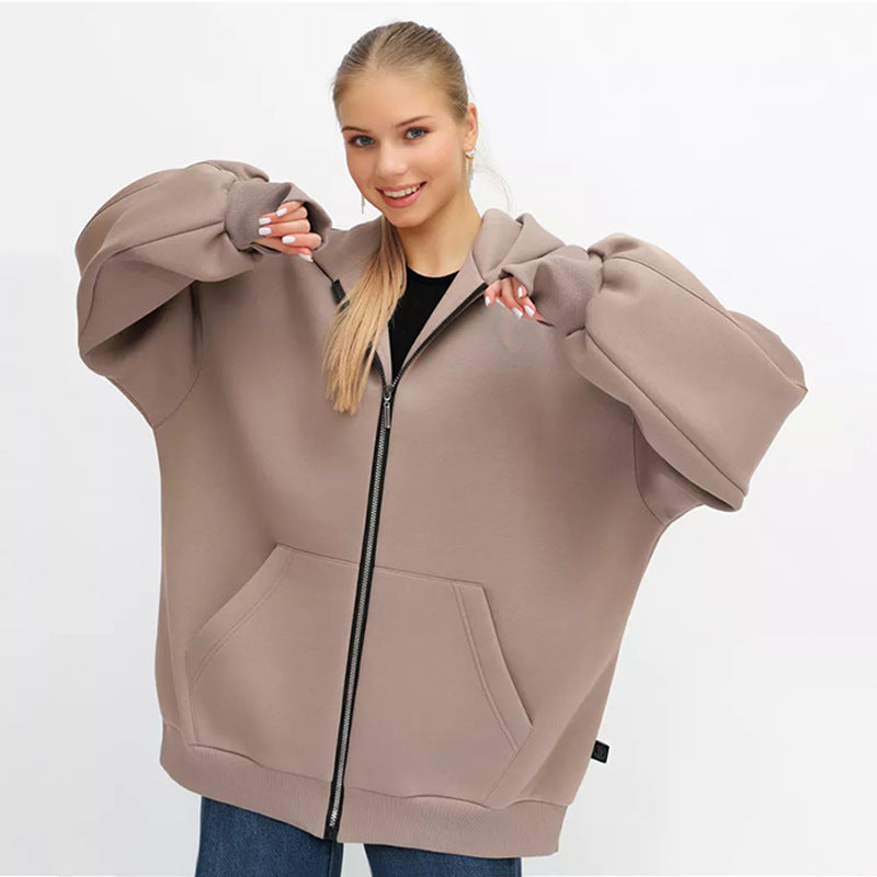 Damen lässiger Oversized Zip-Hoodie mit tiefen Taschen Heidi-Mode
