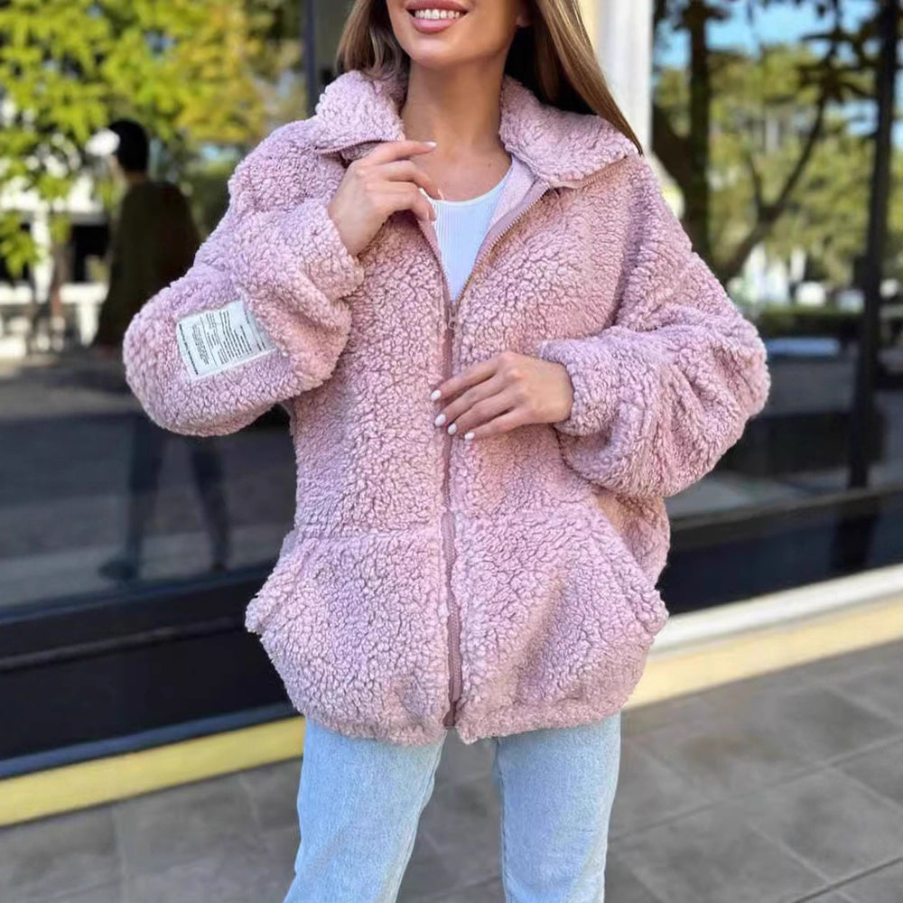Damen Kuschelige Fleecejacke mit hohem Kragen und praktischen Taschen Heidi-Mode