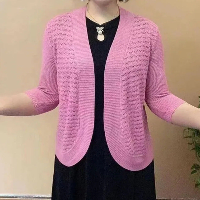 Damen Strickjacke mit 3/4-Ärmeln und strukturiertem Muster Heidi-Mode