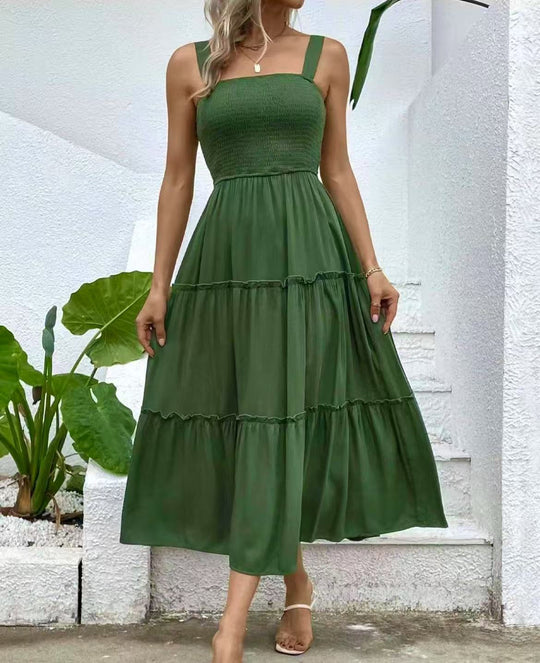 Damen Maxikleid mit elastischem Bustier und fließendem Rock Heidi-Mode