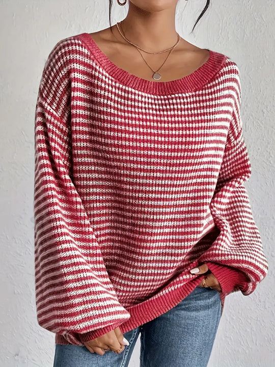 Damen lässiger Oversized-Pullover mit asymmetrischem Schnitt und modernem Gewebe Heidi-Mode