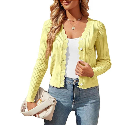 Damen elegante Strickjacke mit Wellenkante Heidi-Mode