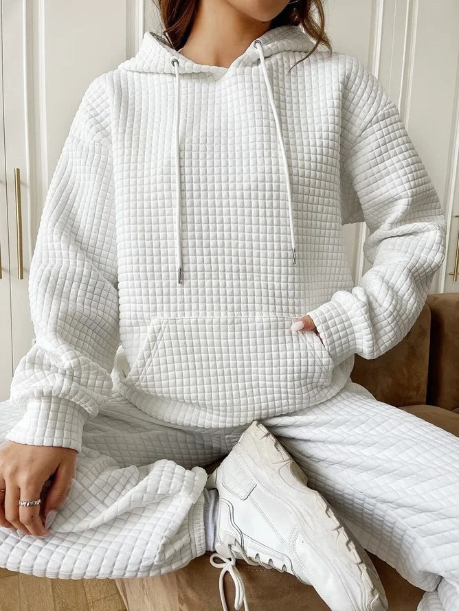 Damen lässiger Hoodie mit strukturierter Oberfläche und praktischer Kängurutasche Heidi-Mode