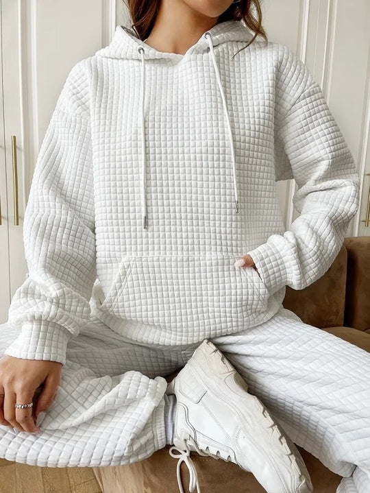 Damen lässiger Hoodie mit strukturierter Oberfläche und praktischer Kängurutasche Heidi-Mode