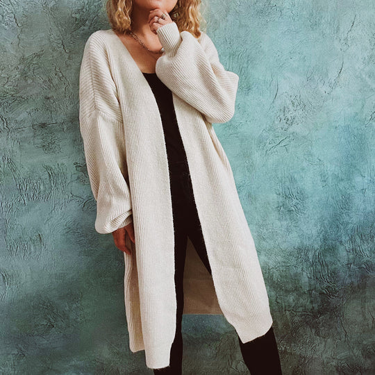 Damen Oversized Strickjacke mit tiefem V-Ausschnitt und lässigem Schnitt Heidi-Mode