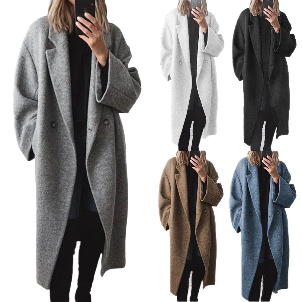 Damen Oversized Wollmantel mit doppelt-knöpfigem Design und lässigem Schnitt Heidi-Mode