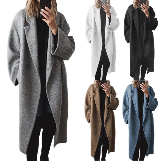 Damen Oversized Wollmantel mit doppelt-knöpfigem Design und lässigem Schnitt Heidi-Mode