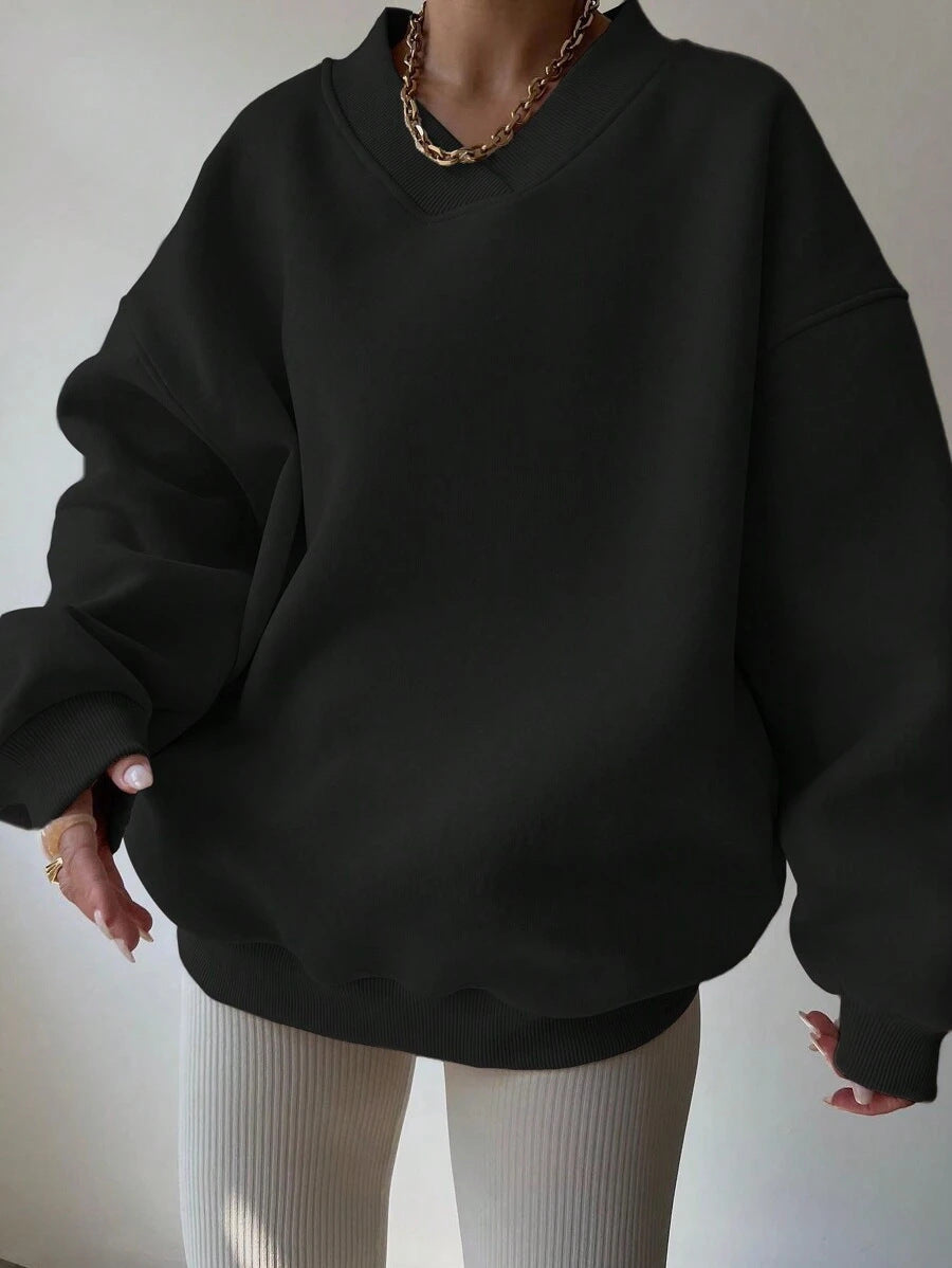 Damen lässiger Pullover mit tiefem V-Ausschnitt und oversized Schnitt Heidi-Mode
