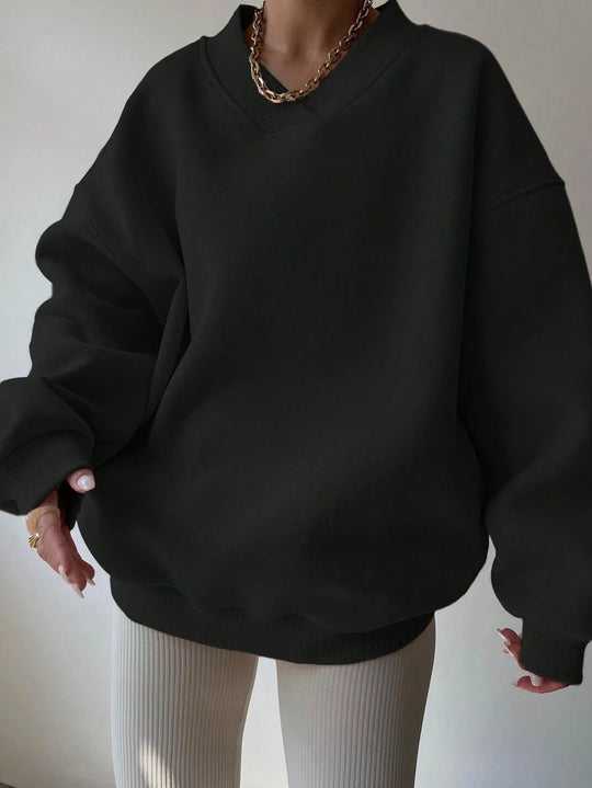Damen lässiger Pullover mit tiefem V-Ausschnitt und oversized Schnitt Heidi-Mode