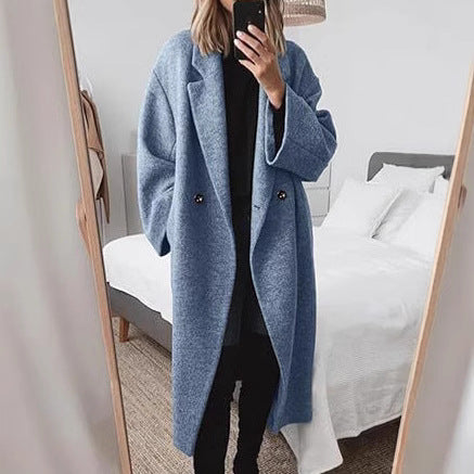 Damen Oversized Wollmantel mit klassischem Schnitt und bequemen Taschen Heidi-Mode