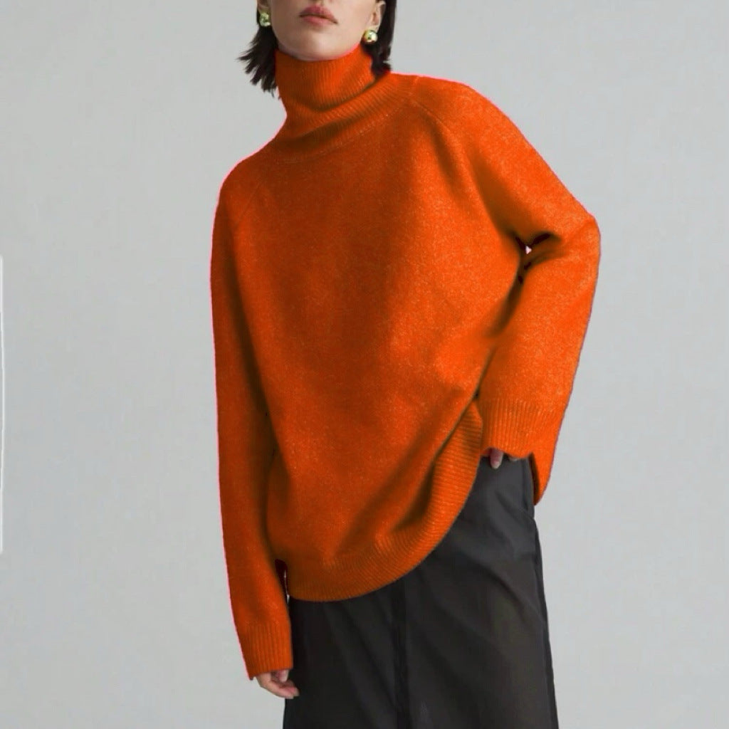 Damen Modischer Rollkragenpullover mit Oversized-Schnitt und feiner Struktur Heidi-Mode