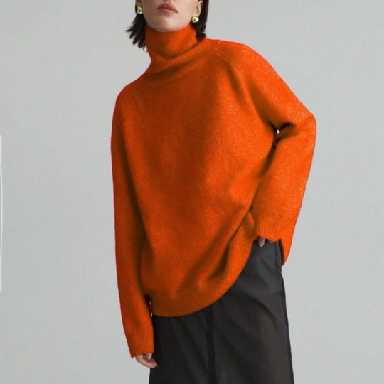 Damen Modischer Rollkragenpullover mit Oversized-Schnitt und feiner Struktur Heidi-Mode