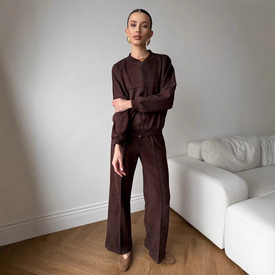 Damen Sportliche Loungewear-Jacke und weite Hose mit elastischem Bund Heidi-Mode