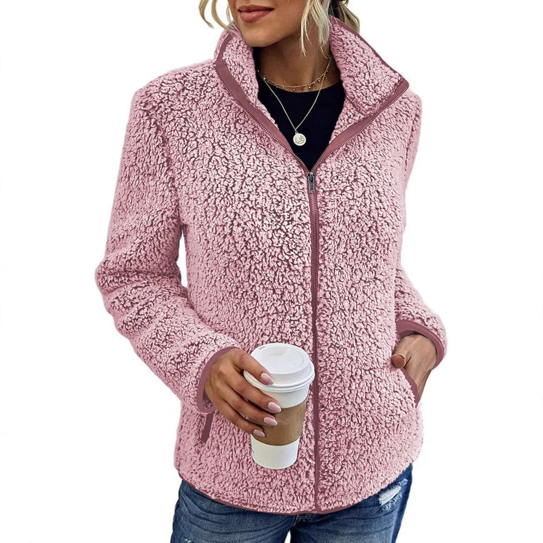 Damen Fleecejacke mit hohem Kragen und seitlichen Reißverschlusstaschen Heidi-Mode