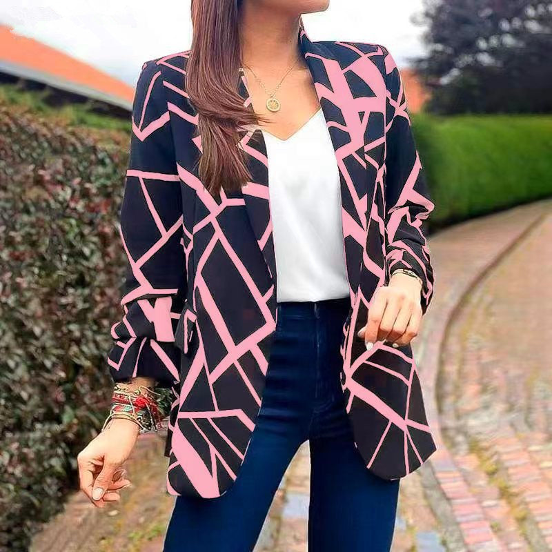 Damen Blazer mit modernem geometrischen Muster und lässiger Passform Heidi-Mode