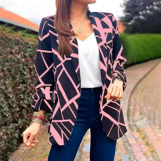 Damen Blazer mit modernem geometrischen Muster und lässiger Passform Heidi-Mode