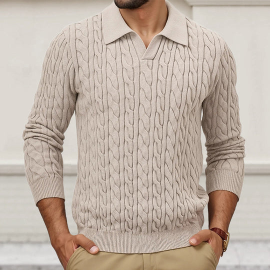 Herren Strickpullover mit strukturiertem Zopfmuster und Kragen Heidi-Mode