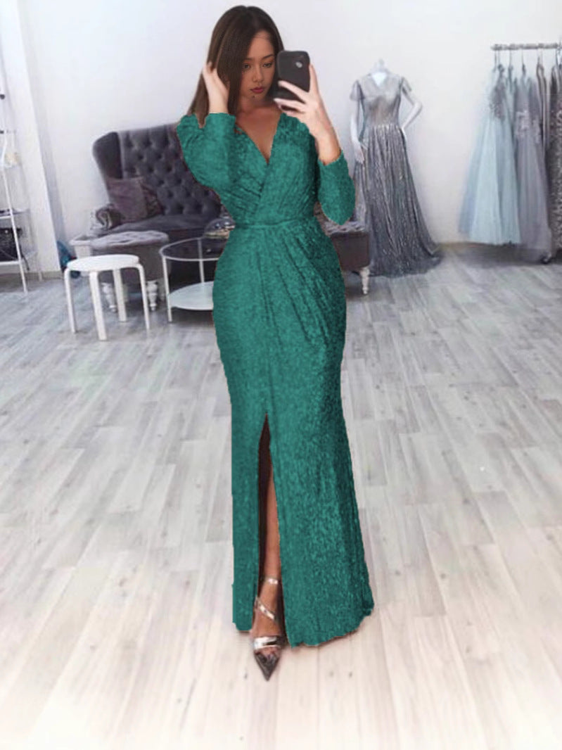 Damen Elegantes Wickelkleid mit funkelndem Detail und seitlichem Schlitz Heidi-Mode