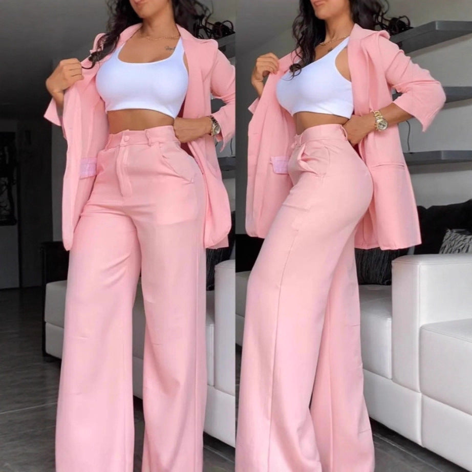 Damen Zweiteiliges Business-Anzug-Set mit weitem Bein und taillierter Jacke Heidi-Mode