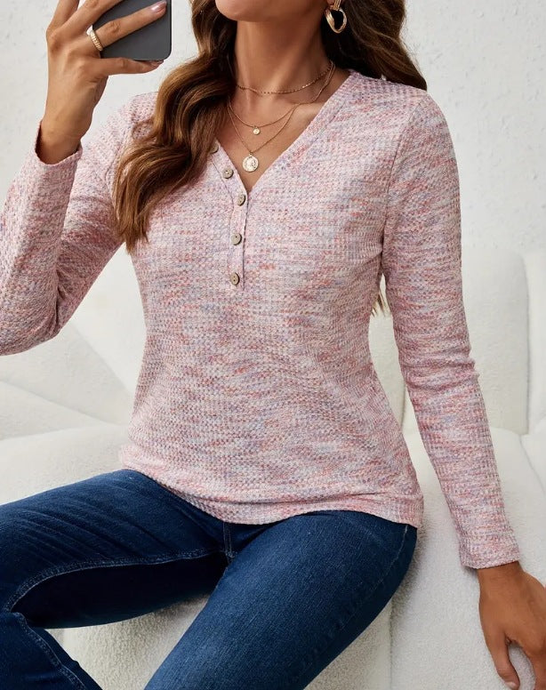 Damen Langarmshirt mit Knopfleiste Heidi-Mode