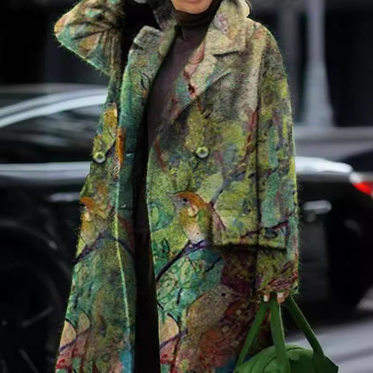 Damen Blumenmuster Maxi-Mantel mit elegantem Reverskragen und schwingendem Saum Heidi-Mode