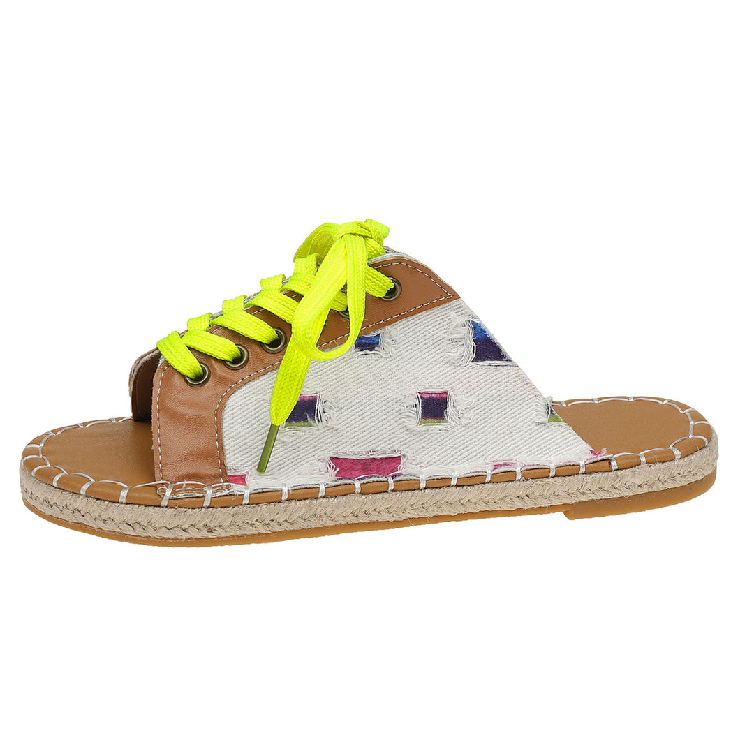 Damen offene Slipper mit lebhaftem Schnürdesign und komfortabler Sohle Heidi-Mode