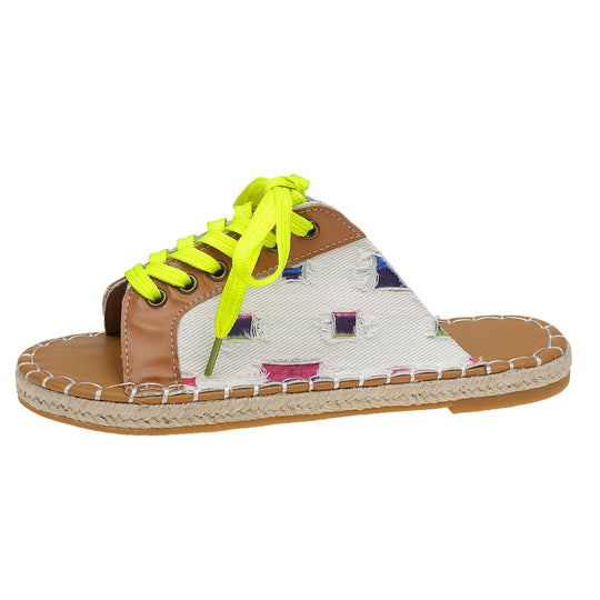Damen offene Slipper mit lebhaftem Schnürdesign und komfortabler Sohle Heidi-Mode
