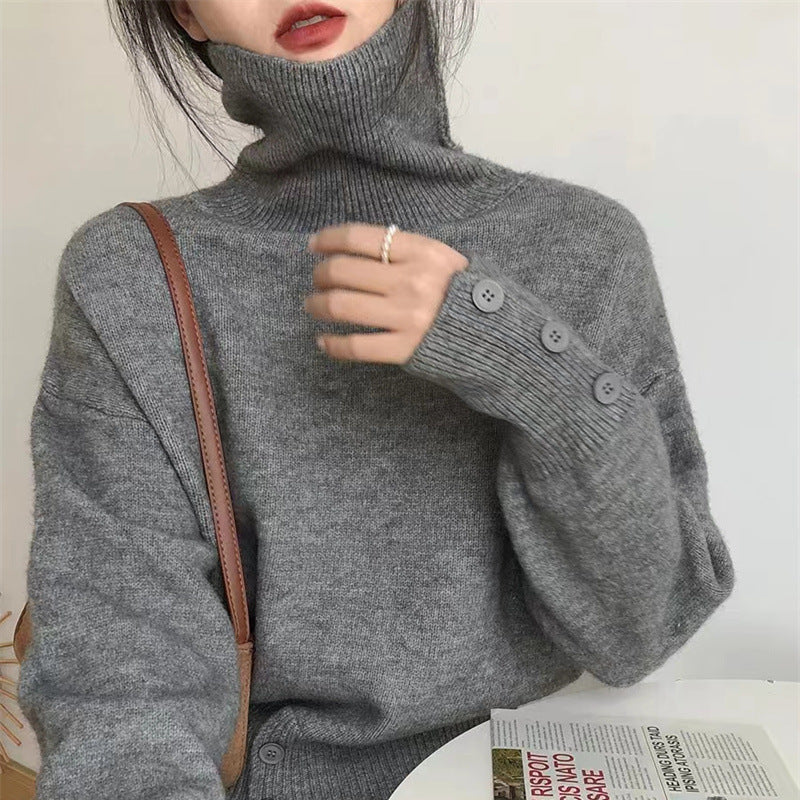 Damen Rollkragenpullover mit Knopfdetails und lässigem Schnitt Heidi-Mode