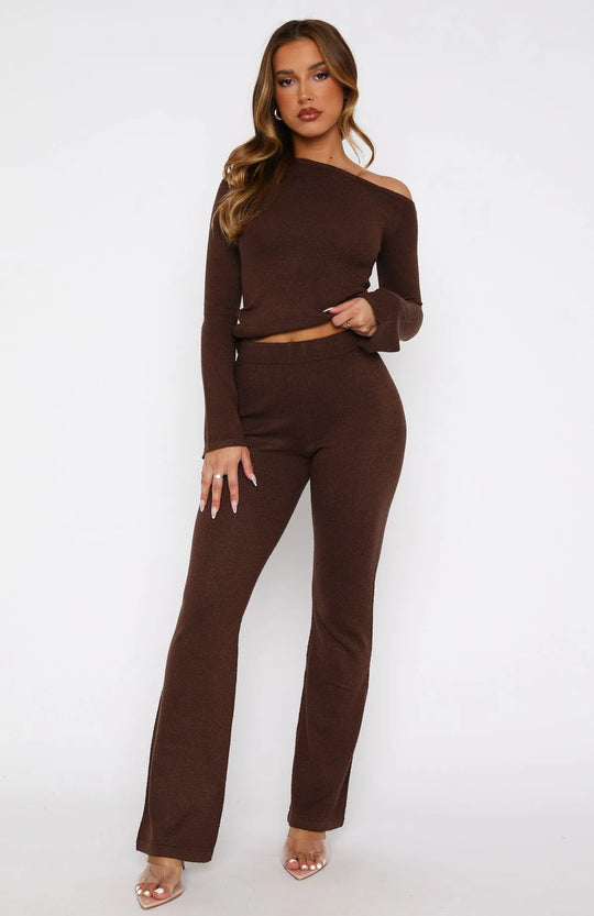 Damen Elegantes 2-teiliges Strickensemble mit Schößchen und weitem Bein Heidi-Mode