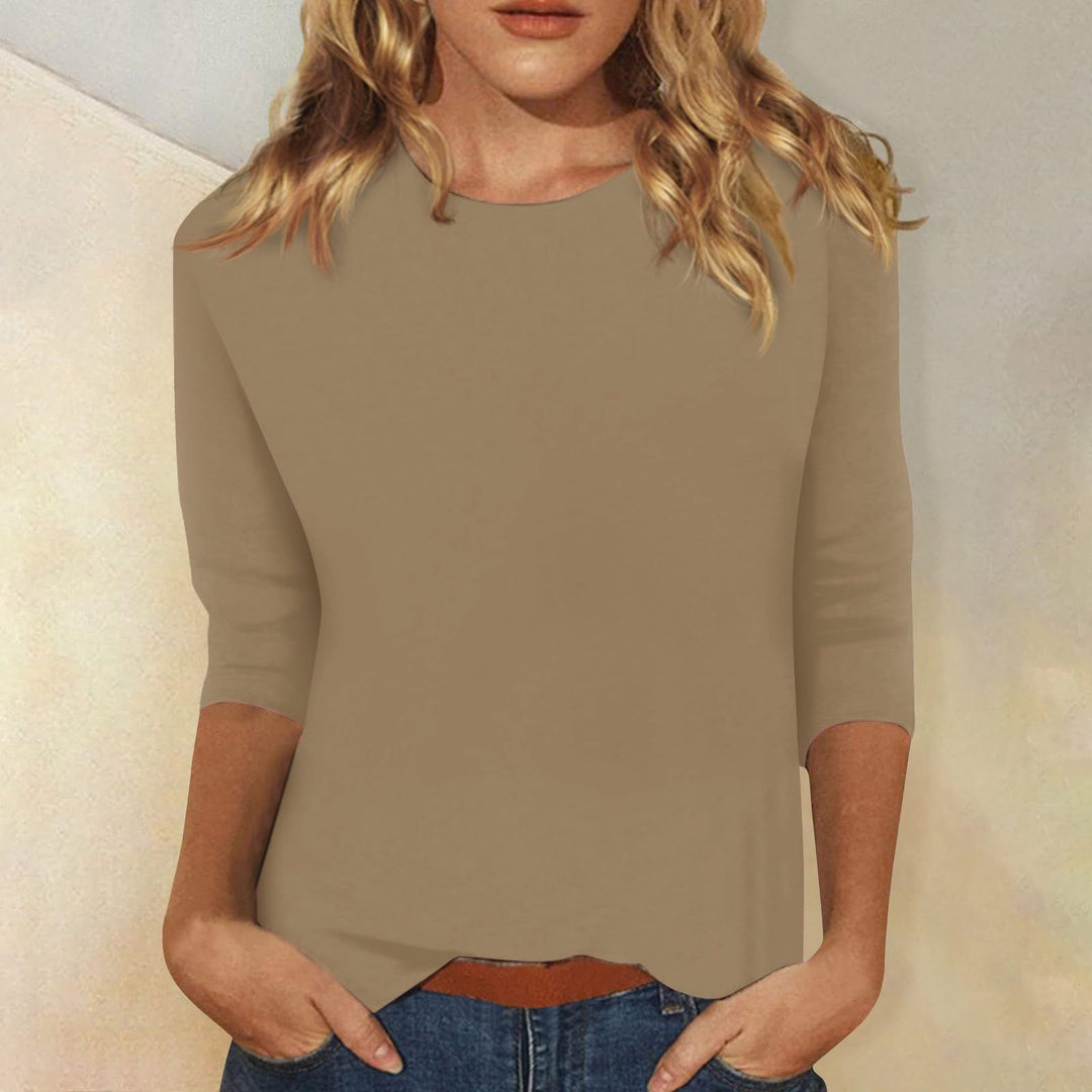 Damen Lässiges Oberteil mit Eleganten 3/4-Ärmeln und Geschwungenem Saum Heidi-Mode