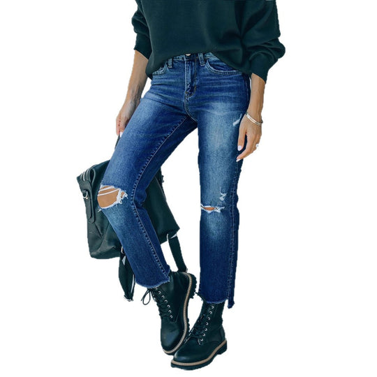 Damen Mom-Jeans im lässigen Used-Look mit modischen Rissen Heidi-Mode