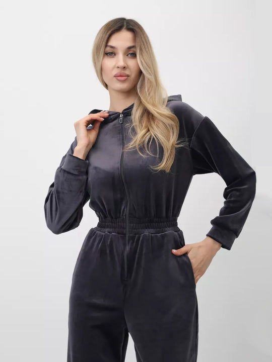 Damen Gemütlicher Fleece-Jumpsuit mit modernem Schnitt und praktischen Taschen Heidi-Mode