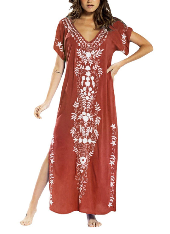 Damen Lange Strandrobe mit kunstvollen Stickdetails Heidi-Mode