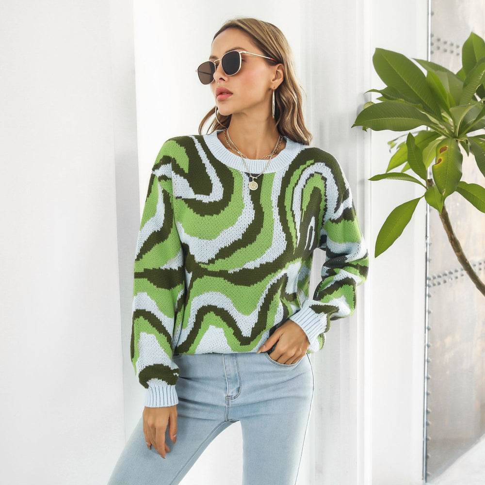 Damen lässiger Pullover mit einzigartigem Wellenmuster Heidi-Mode